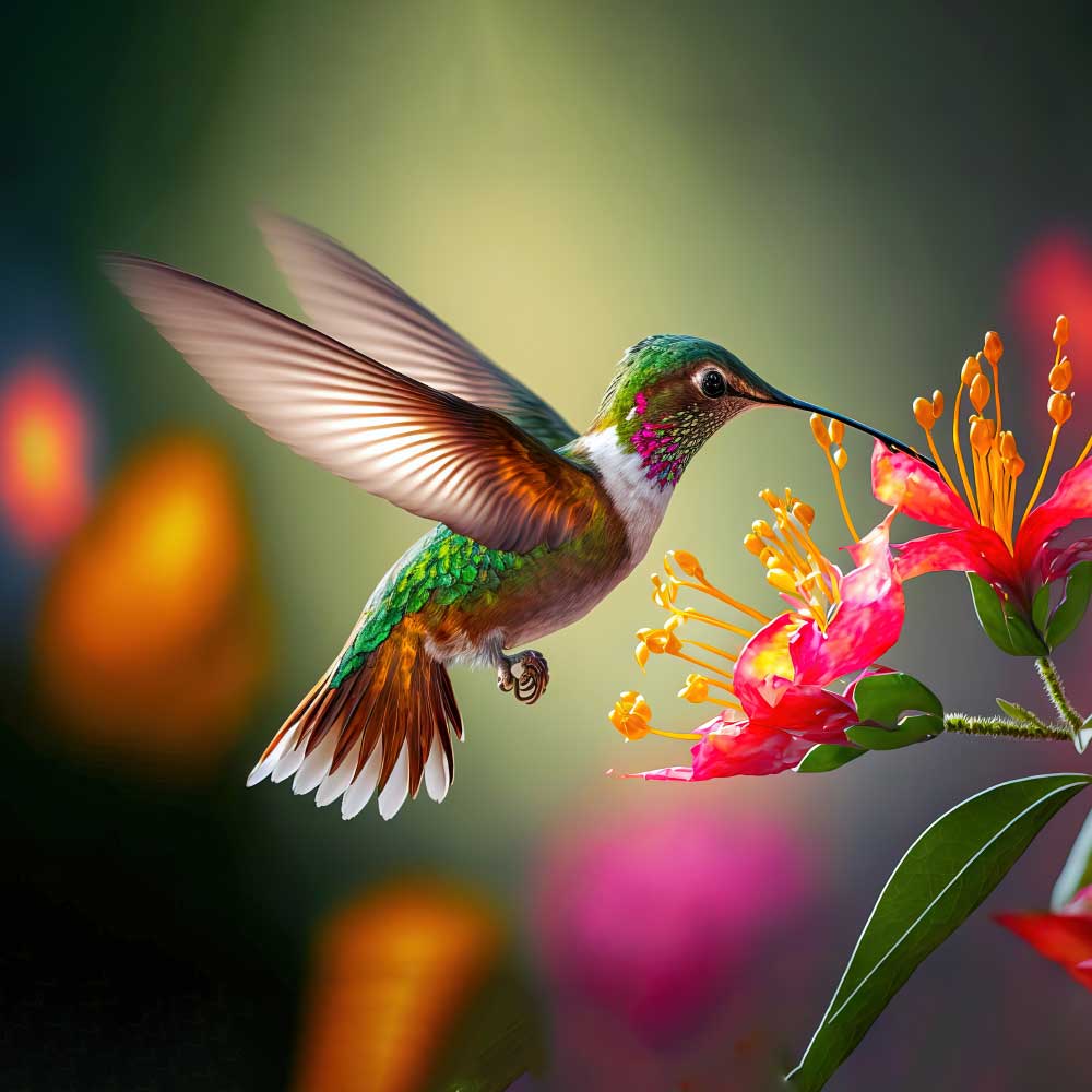 Feeding birds in the spring. Hummingbird